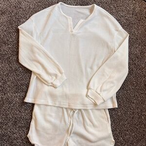 White Waffle Knit Pajama/Lounge Set